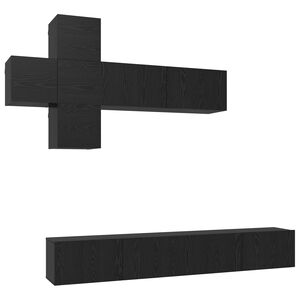 vidaXL TV Cabinet Set Wall-mounted 7 pcs Black Oak Engineered Wood