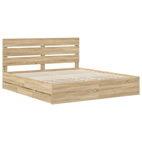 vidaXL Bed Frame with Drawer Sonoma Oak 200 x 200 cm Engineer Wood