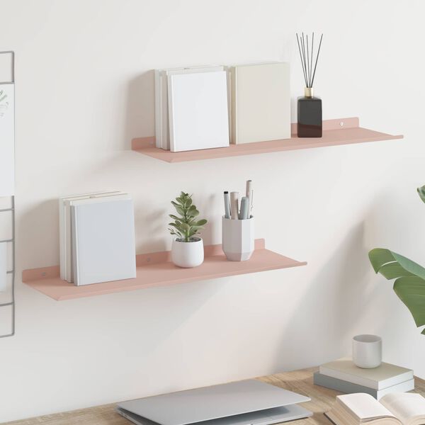 vidaXL Floating Shelf Wall-mounted 2 pcs Pink 60 x 18 x 2.5 cm Steel