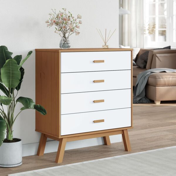 vidaXL Drawer Cabinet OLDEN White and Brown Solid Wood Pine