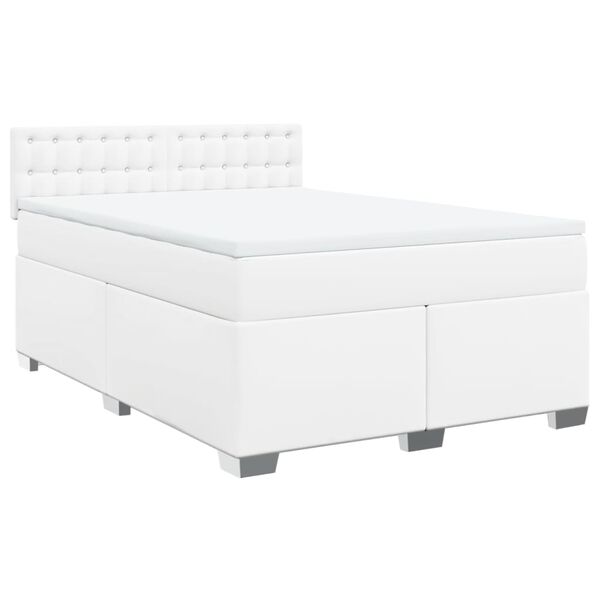 vidaXL Box Spring Bed with Mattress White 160x200 cm Faux Leather