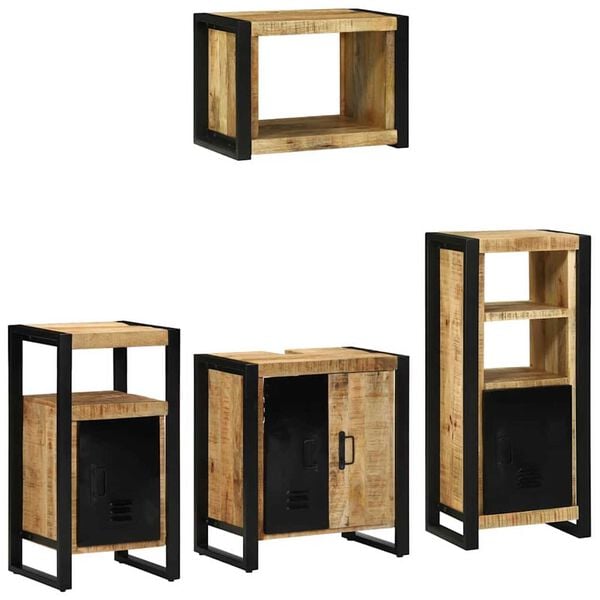 vidaXL Bathroom Furniture Set 4 pcs Brown and Black Solid Mango Wood