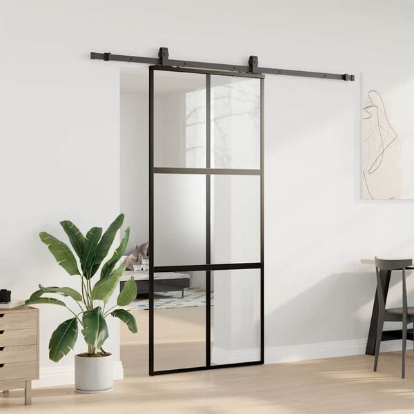 vidaXL Sliding Door with Hardware Set Black 90x205 cm Tempered Glass