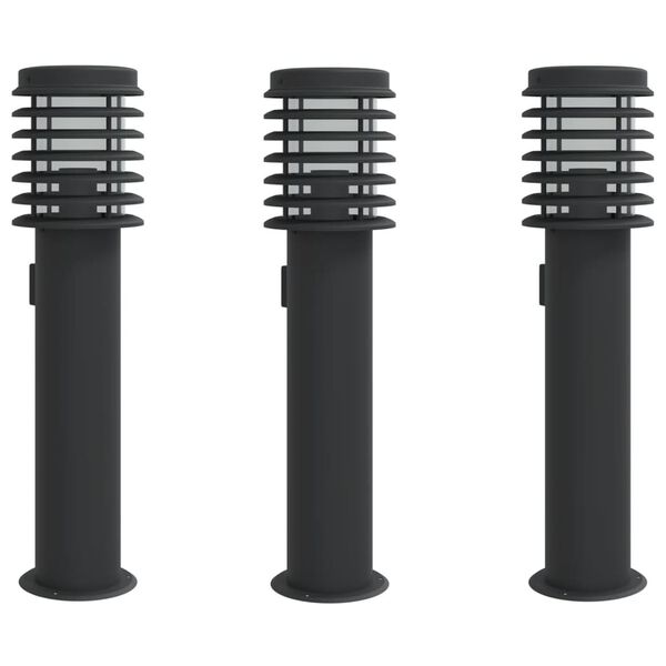 vidaXL Outdoor Floor Lamps with Outlet 3pcs Black 60 cm Stainless Steel