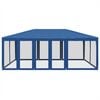 vidaXL Party Tent with 10 Mesh Sidewalls Blue 6x4 m HDPE