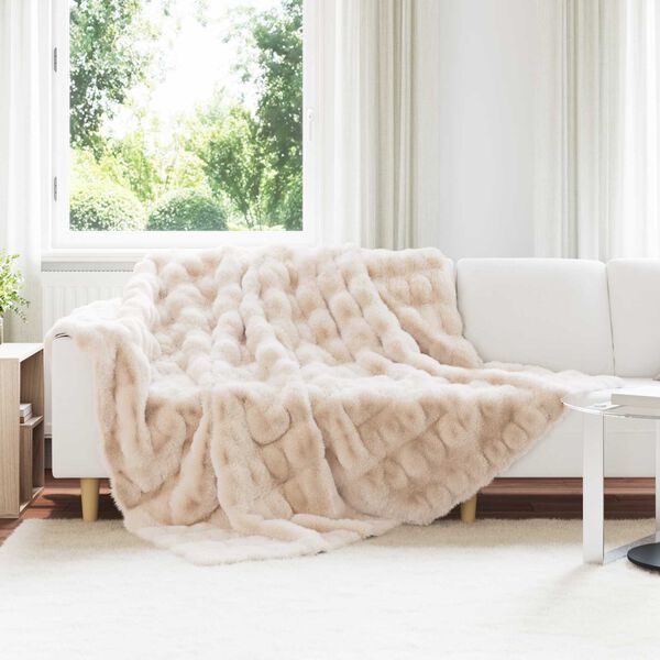 vidaXL Faux Rabbit Fur Blanket Olite Beige 240 x 270 cm Polyester