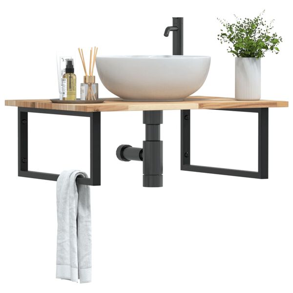 vidaXL Basin Shelf Wall Mounted Steel and Solid Wood Acacia