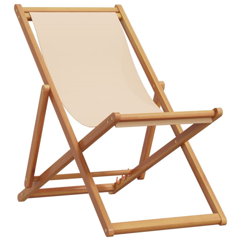 vidaXL Folding Beach Chair Beige Solid Wood Eucalyptus and Fabric vidaXL