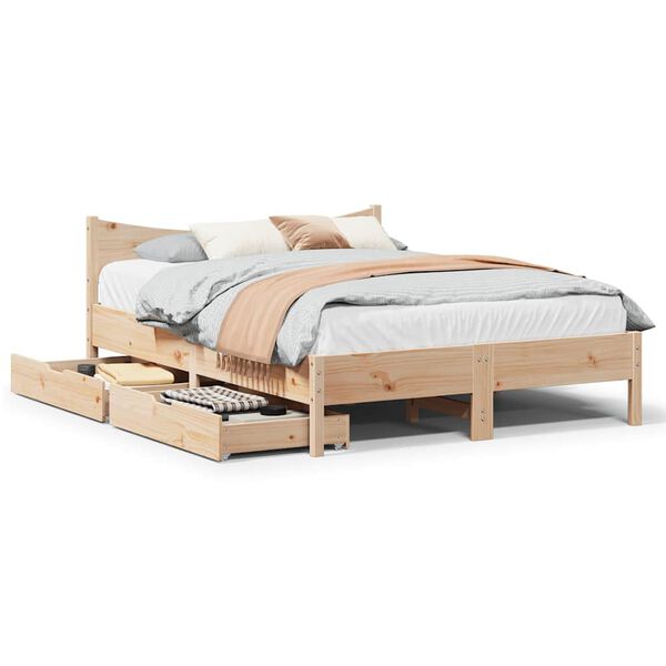 vidaXL Bed Frame with Drawers 140x190 cm Solid Wood Pine