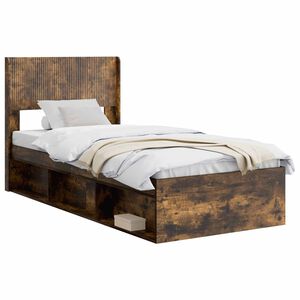 vidaXL Bed Frame with Storage and Headboard Smoked Oak 90 x 200 cm