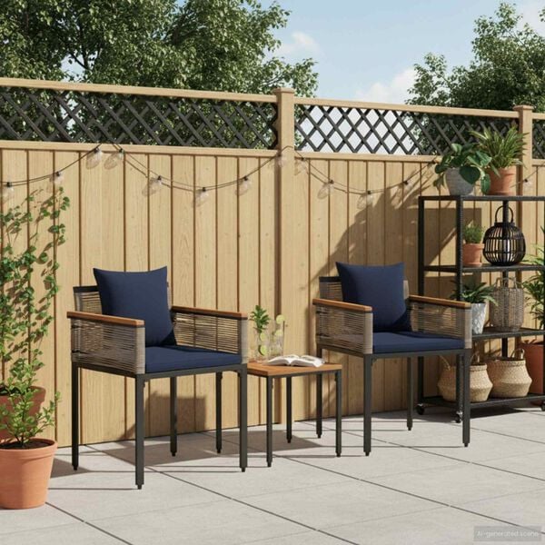 vidaXL Outdoor Furniture Set 3 pcs Grey and Navy Blue PE Rattan