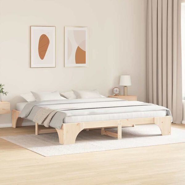 vidaXL Bed Frame Natural 200 x 200 cm Solid Pine Wood