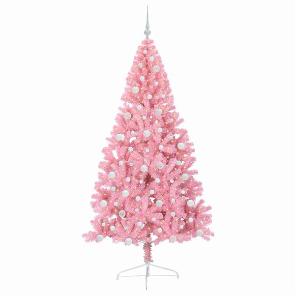 vidaXL Artificial Pre-lit Christmas Tree with 300 LEDs Pink 210 cm PVC