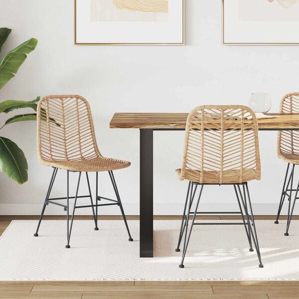 vidaXL Dining Chair 2 pcs Natural 44 x 47 x 85 cm Rattan and Iron
