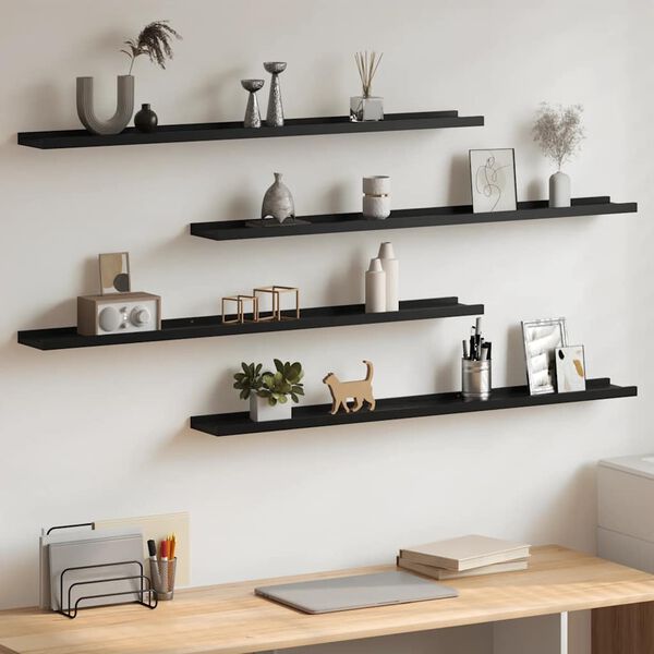 vidaXL Wall Shelves 4 pcs Black 100x9x3 cm