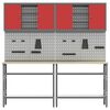 vidaXL Work Bench Set with Lock 8 pcs Red and Grey Powder-Coated Steel