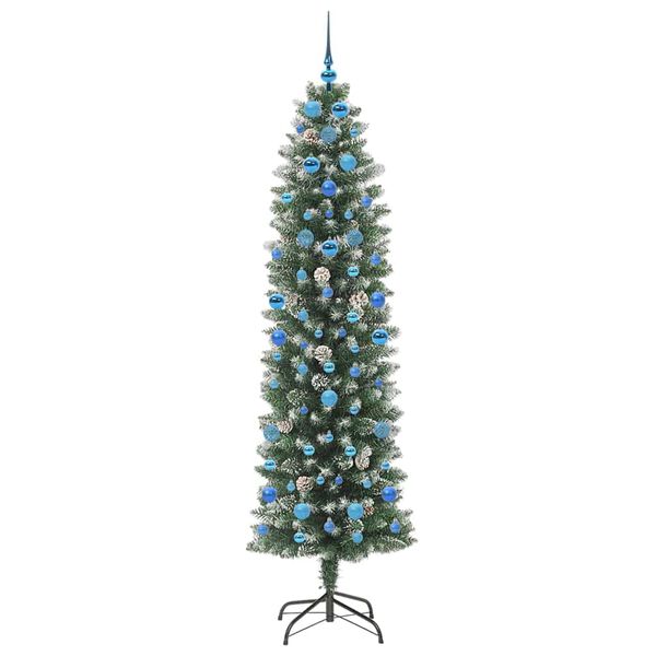 vidaXL Artificial Slim Christmas Tree Green and White 210 cm