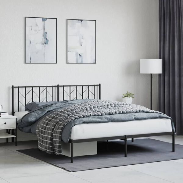 vidaXL Metal Bed Frame without Mattress with Headboard Black 160x200cm