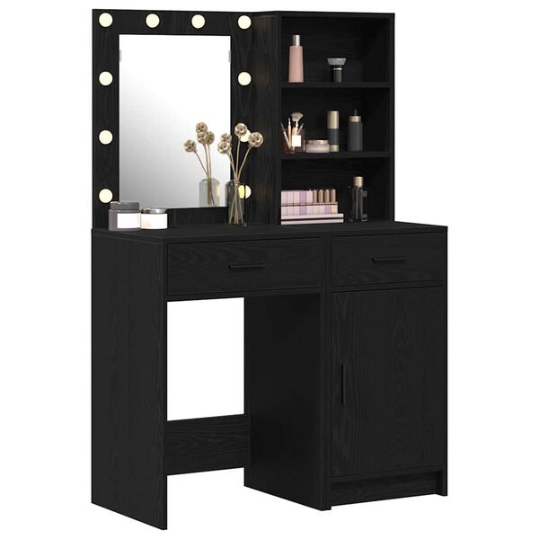 vidaXL Dressing Table Set with Drawer 2 pcs Black Oak Engineered Wood