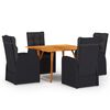 vidaXL 5 Piece Garden Dining Set with Cushions Black Poly Rattan