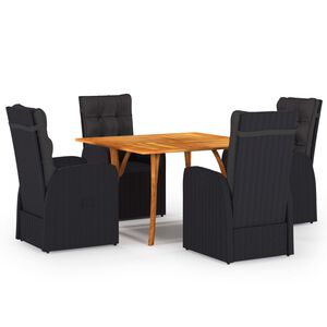 vidaXL 5 Piece Garden Dining Set with Cushions Black Poly Rattan