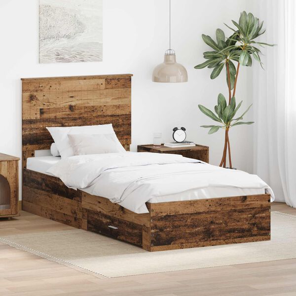 vidaXL Bed Frame with Headboard Old Wood 90 x 200 cm Engineered Wood