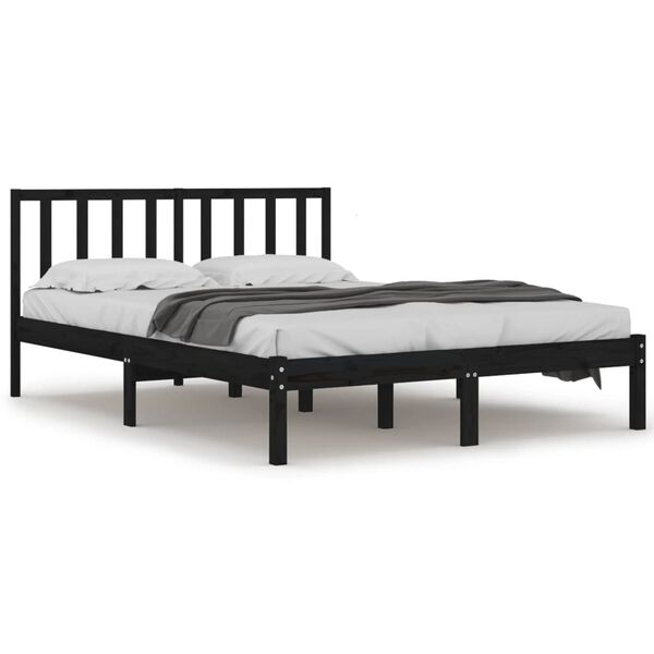 vidaXL Bed Frame without Mattress Black Solid Wood Pine