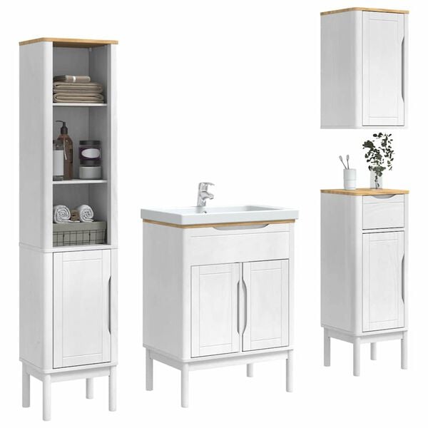 vidaXL Bathroom Furniture Set with Drawer 4 pcs White Solid Pine Wood