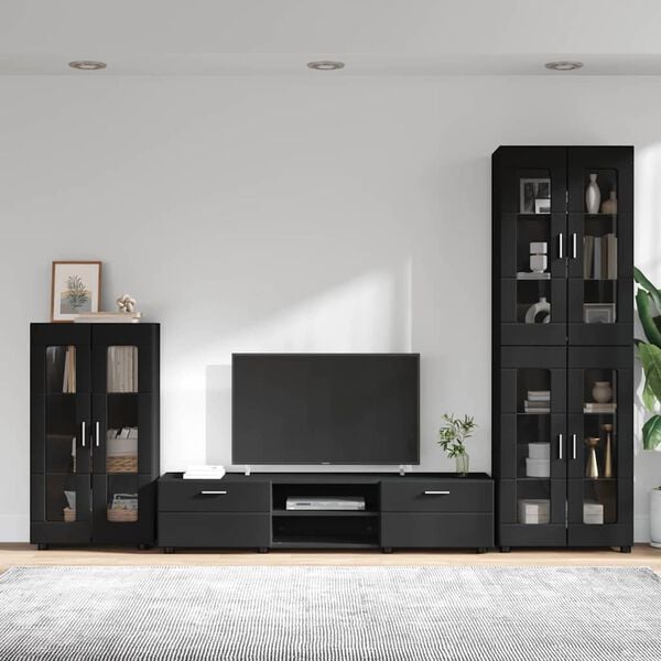 vidaXL TV Cabinet Set with Drawer FLORIN Black Engineered Wood