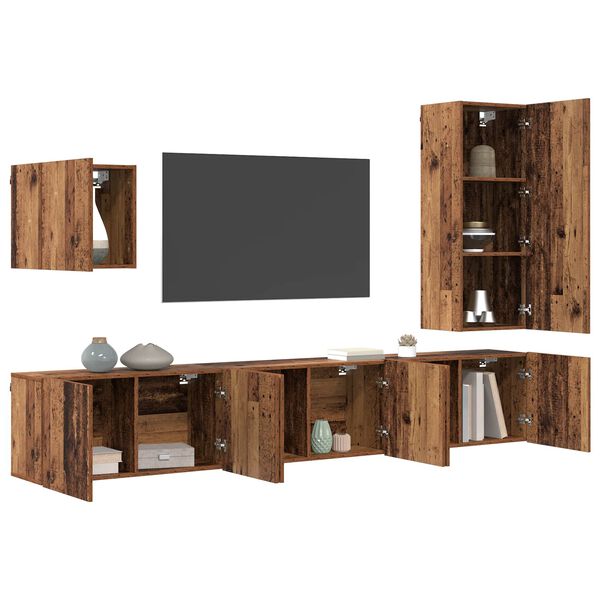 vidaXL TV Wall Unit Wall-mounted 5 pcs Old Wood Engineered Wood