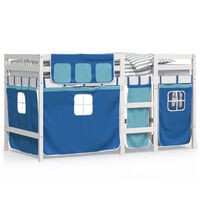 vidaXL Kids' Loft Bed with Curtains Blue 90x200 cm Solid Wood Pine