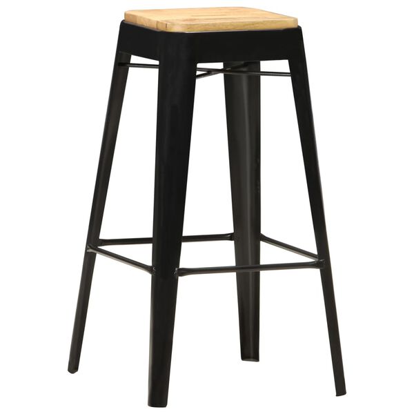 vidaXL Bar Stools 4 pcs Black Solid Mango Wood