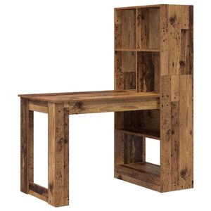 vidaXL Desk with Shelf Old Wood 122 x 67 x 145 cm Engineered Wood