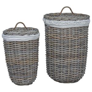vidaXL Laundry Basket with Lid 2 pcs Kubu Grey