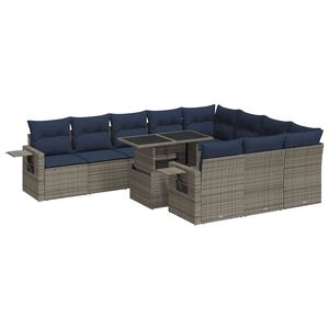 vidaXL 11 Piece Garden Sofa Set with Cushions Grey Poly Rattan Acacia