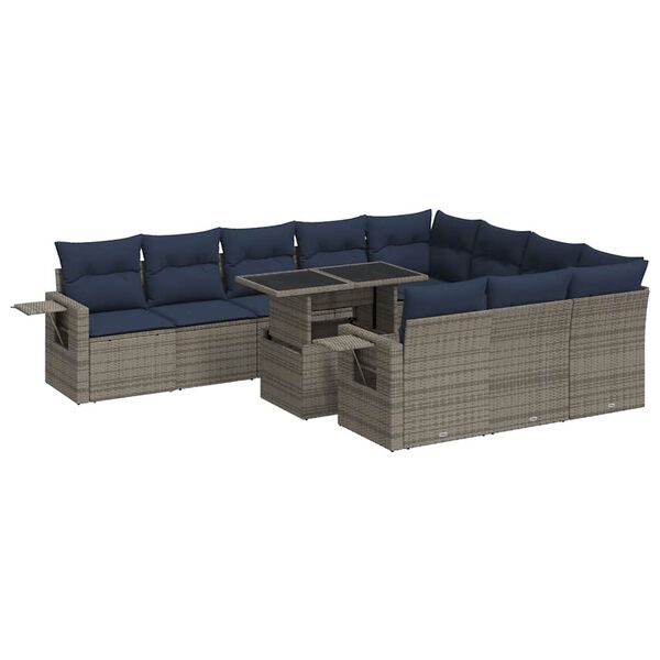 vidaXL 11 Piece Garden Sofa Set with Cushions Grey Poly Rattan Acacia