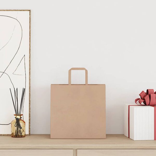 vidaXL Paper Bags 50 pcs with Handles Brown 26x17x25 cm