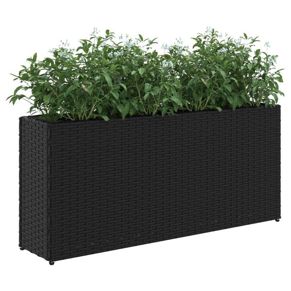 vidaXL Garden Planter with 2 Pots Black 90x20x40 cm Poly Rattan