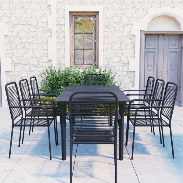 vidaXL 9 Piece Garden Dining Set Black Glass and Steel