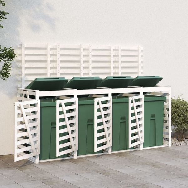 vidaXL Quadruple Wheelie Bin Storage White Solid Wood Pine