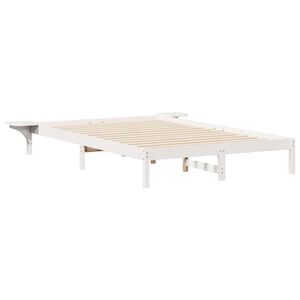 vidaXL Bed Frame with Side Tables White 160 x 210 cm Solid Pine Wood