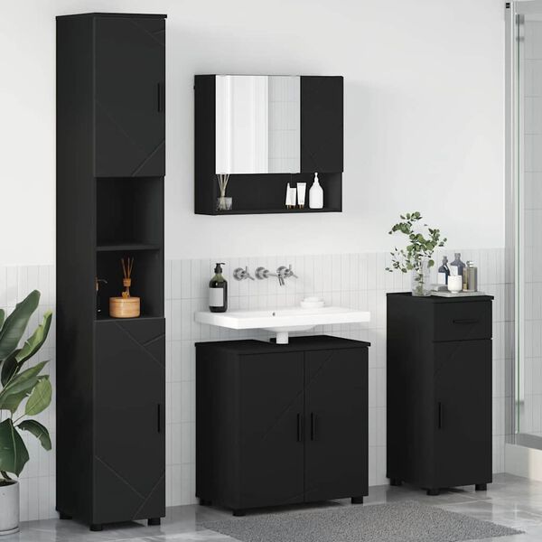 vidaXL Bathroom Furniture Set 4 pcs Black Engineered wood & Metal