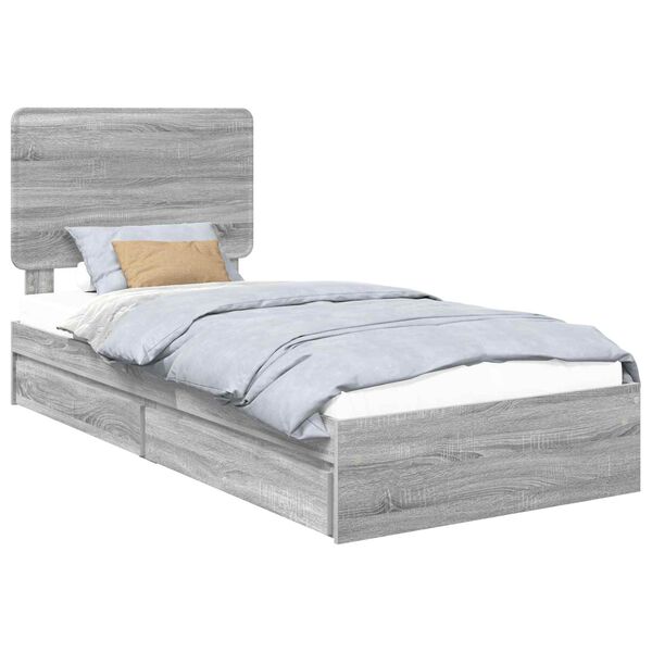 vidaXL Storage Bed with Drawer Grey Sonoma 90 x 190 cm Engineered Wood