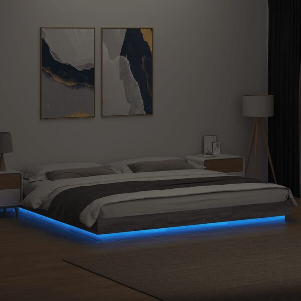 vidaXL Bed Frame with LED Lights without Mattress Grey Sonoma 180x200cm