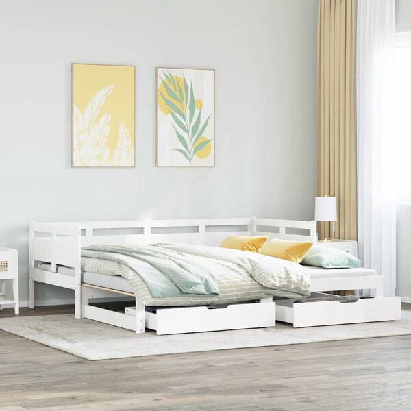 vidaXL Daybed with Trundle and Drawers without Mattress White 90x200 cm