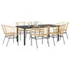 vidaXL 7 Piece Garden Dining Set Brown Poly Rattan Glass
