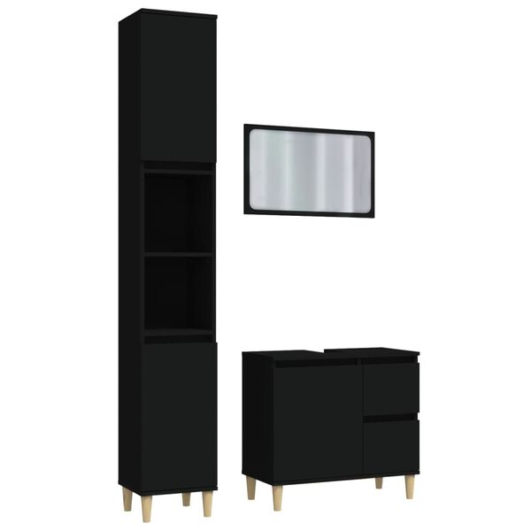 vidaXL 3 Piece Bathroom Furniture Set Black Engineered Wood