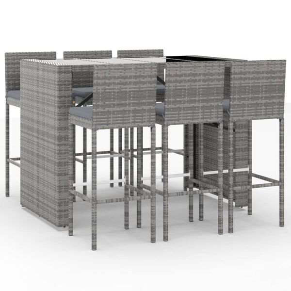 vidaXL 7 Piece Garden Bar Set with Cushions Grey Poly Rattan