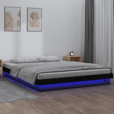 vidaXL LED Bed Frame Black 120x190 cm Small Double Solid Wood