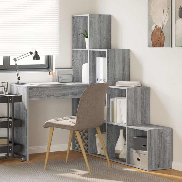 vidaXL Corner Desk with Shelf Grey Sonoma 101.5 x 149.5 x 149.5 cm